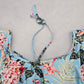 Blue Floral Bra Halter Cold Shoulder Beach Boho Bikini Bralette Swim Top S Small