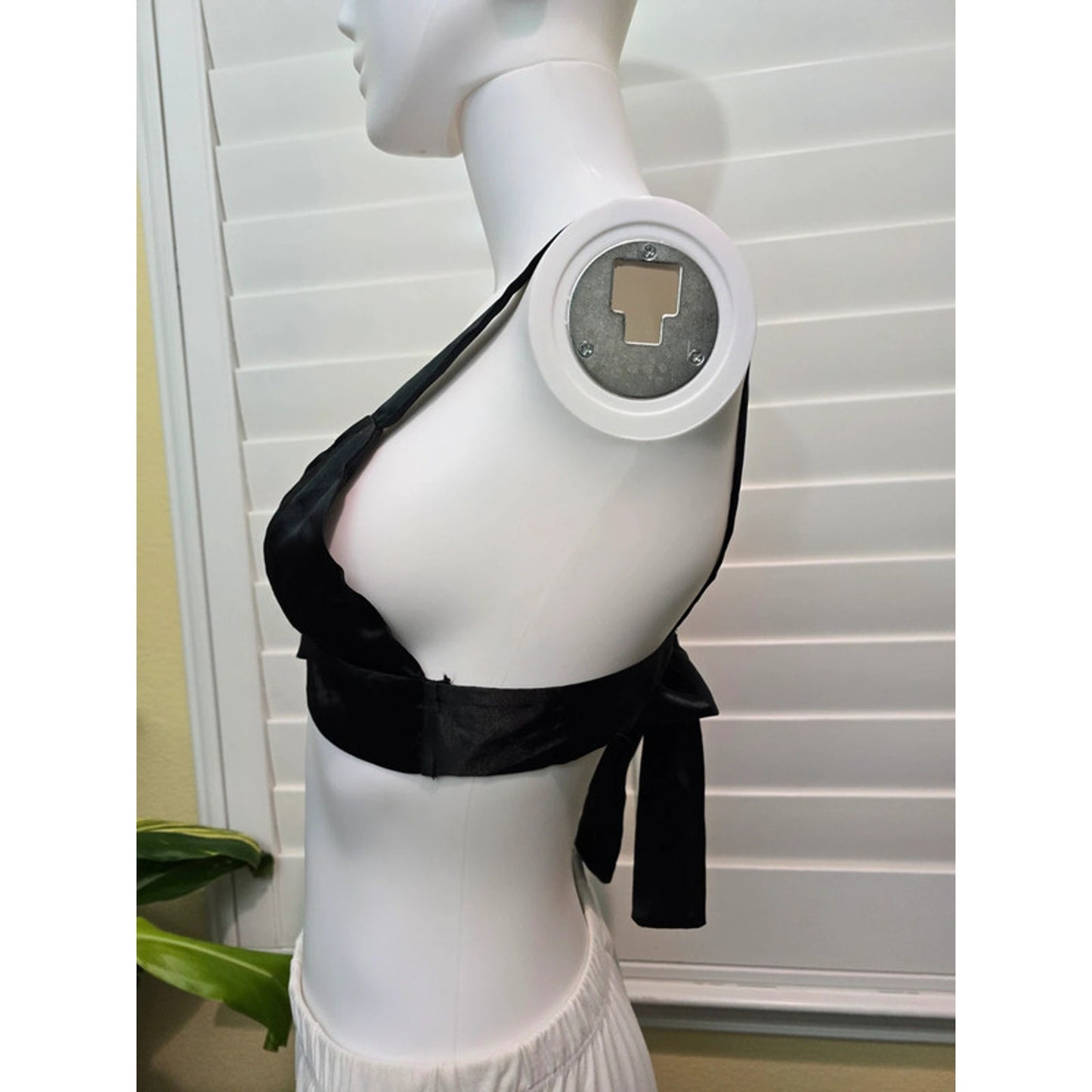 Black Silky Tie Back Sexy Boudoir Bridal Romance Bra Top Small