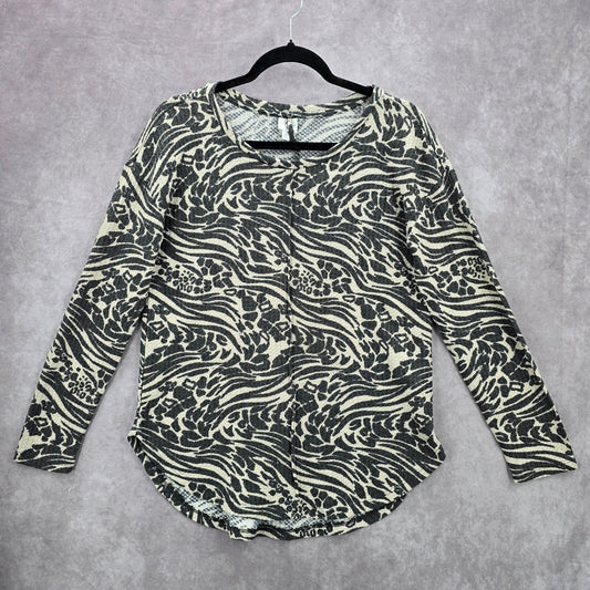 New Directions Gray Print Long Sleeve Y2K Western Fairy Sweater Top Medium