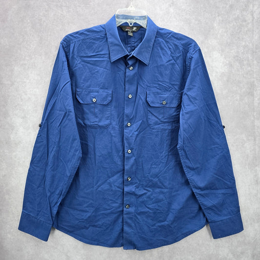 J Ferrar Blue Slim Fit Cotton Button Down Long Sleeve Work Mens Shirt XL