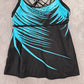 Black Blue Leaf Padded Straps Swimwear Tankini Tank Top Medium M