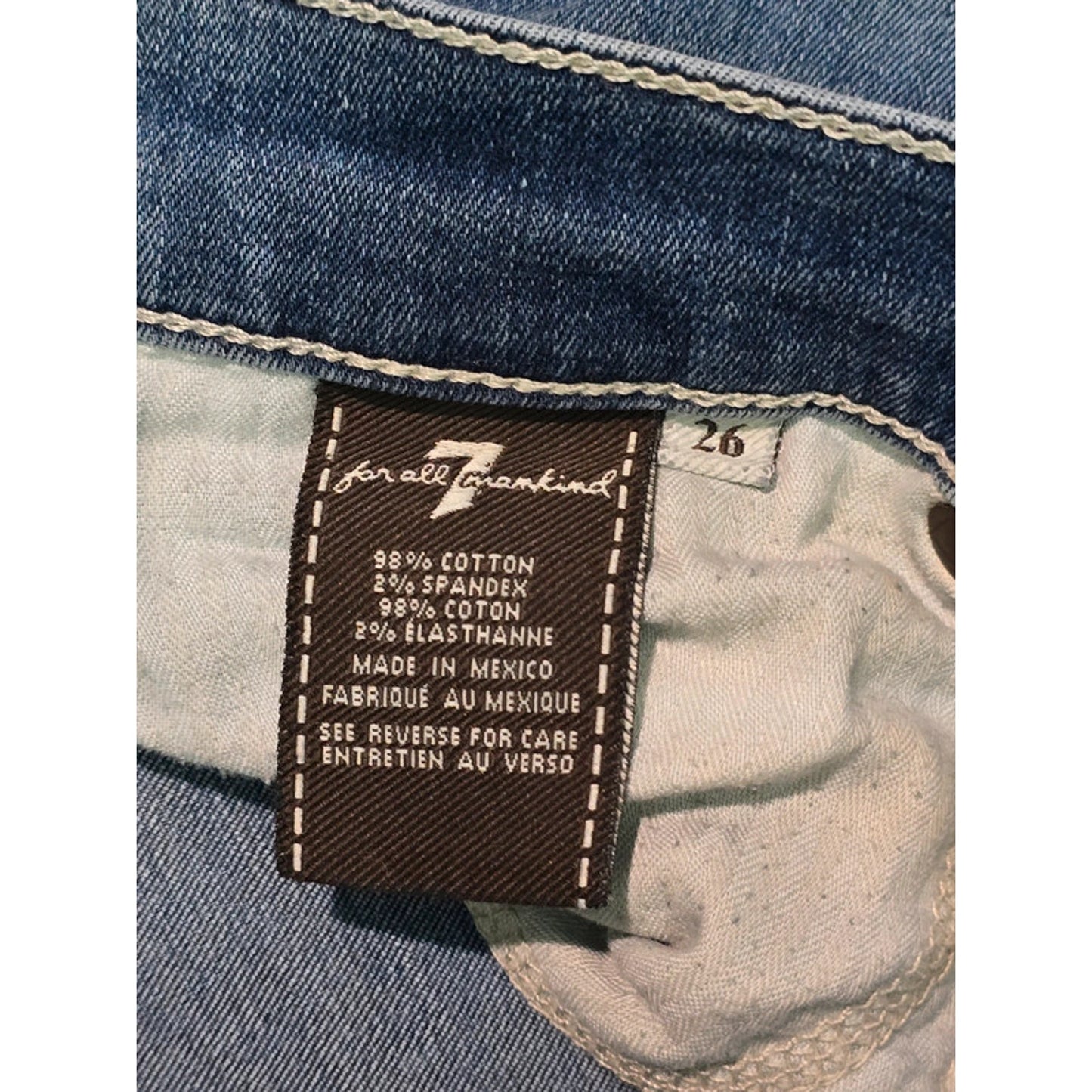 7 For All Mankind Blue Skinny Cotton Womens Jeans 26