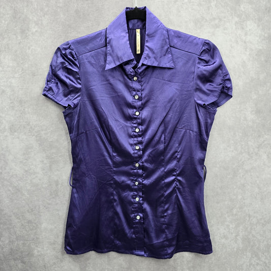 Papaya Purple Short Sleeve Button Up Rhinestone Vintage Top Small