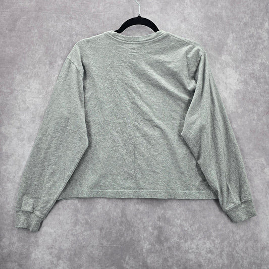 Nike Gray Long Sleeve Cropped Loose Fitted Tee Sports Cotton Active Top Medium