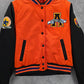 Red Fox Orange Black Varsity Puffer Hood Vintage Y2K Bomber Jacket Coat Medium M