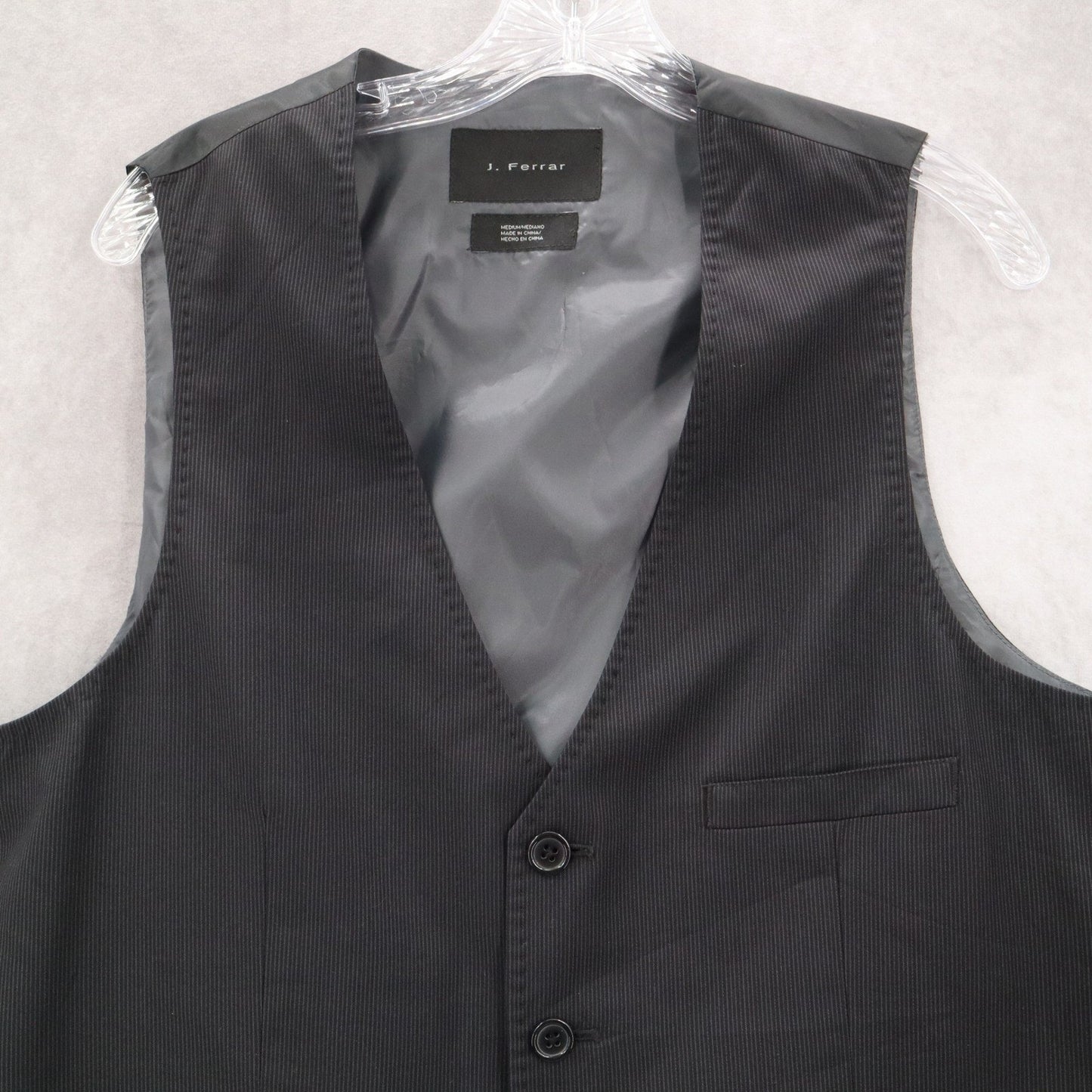 J Ferrar Black 4 Button Point Welt Pocket Stripe Formal Tuxedo Suit Vest M 42R