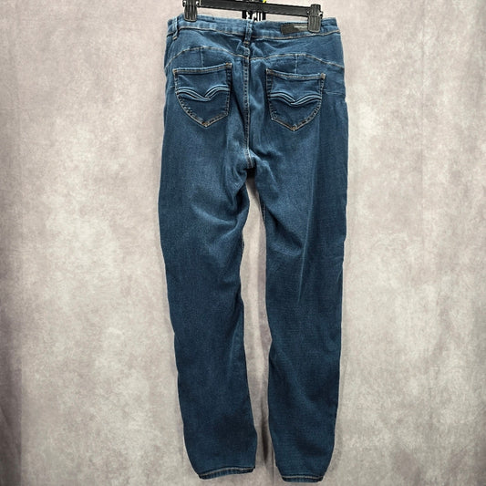 053. Rue21 Twentyone Black Blue Denim Pants Straight Stretch Skinny Jeans 13/14R