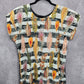 Takaya Siam Black Short Sleeve Maxi Feather Print Sheer Ruffle Dress Medium
