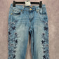 129. Seven7 Blue Embroidered Floral Straight Tapered Denim Pants Jeans 6