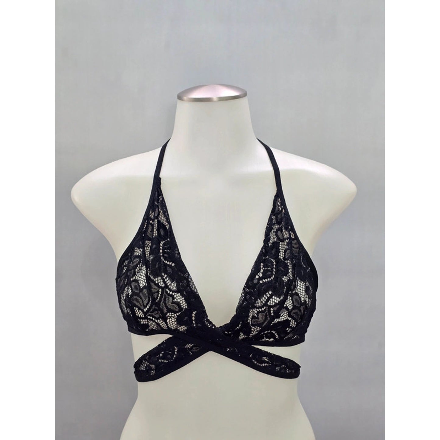 Black Lace Whimsygoth Dark Romance Tie Sheer Wrap Bralette Medium