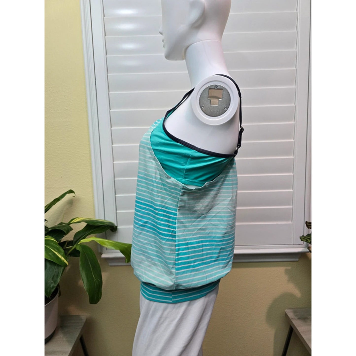Green Striped Sports Bra Tank Top Medium
