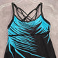 Black Blue Leaf Padded Straps Swimwear Tankini Tank Top Medium M