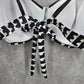 Shein Black White Pattern Bikini Top Padded Underwire Swimwear 4XL