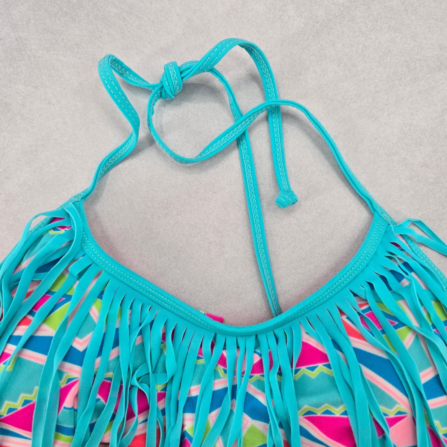 Urban Sea Blue Fringe Padded Halter Tie Boho Bikini Bralette Swim Top S Small