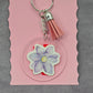 Letter Keychain Clear Silver Circle Handmade Acrylic Tassel Flower K Pink