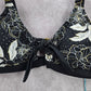 Heat Black White Floral Padded Magnolia Tie Front Bralette Swim Top L Large