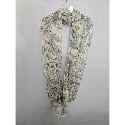 Gray Paisley Printed Light Floral Infinity Scarf OSFM
