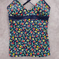 Lands' End Blue Floral Crisscross Tie Padded Swimwear Tankini Tank Top Small 4