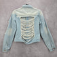 Blue Wash Raw Jeans Denim Distress Button Jacket Small