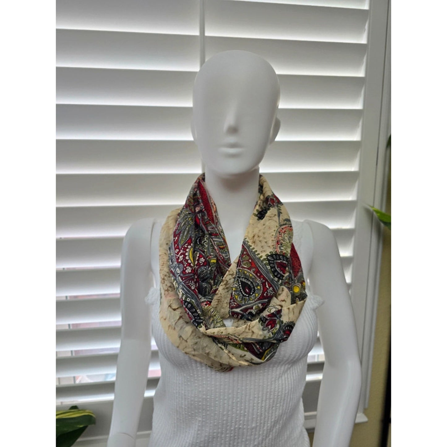 Cream Paisley Multicolor Floral Boho 90s Y2K Whimsy Infinity Scarf OSFM
