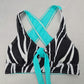 Black Stripe Crisscross Tie Sports Bra Bikini Beach Bralette Swim Top S Small