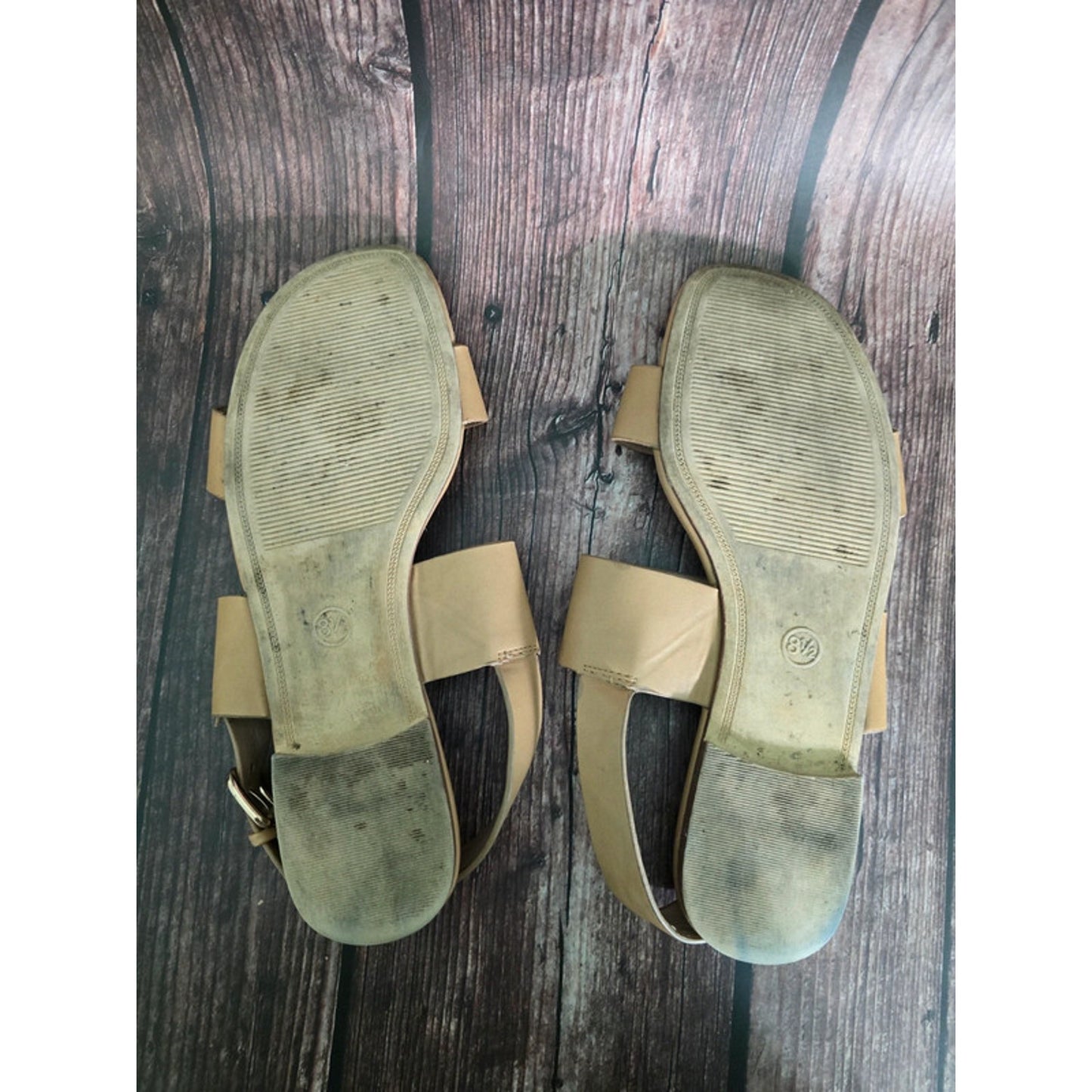 A New Day Tan Flat Strap Buckle Sandals 8.5