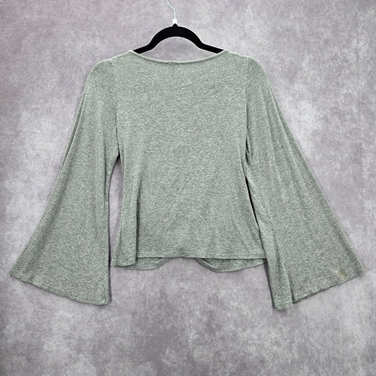 Peppermint Gray Ruched Flare Wide Long Sleeve Y2K Cropped Top Small