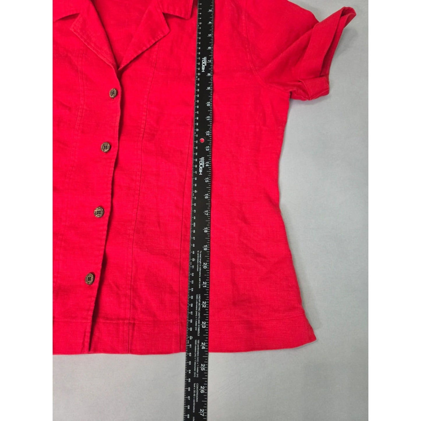 Chico's Red 100% Linen Button Up Top Large Size 2