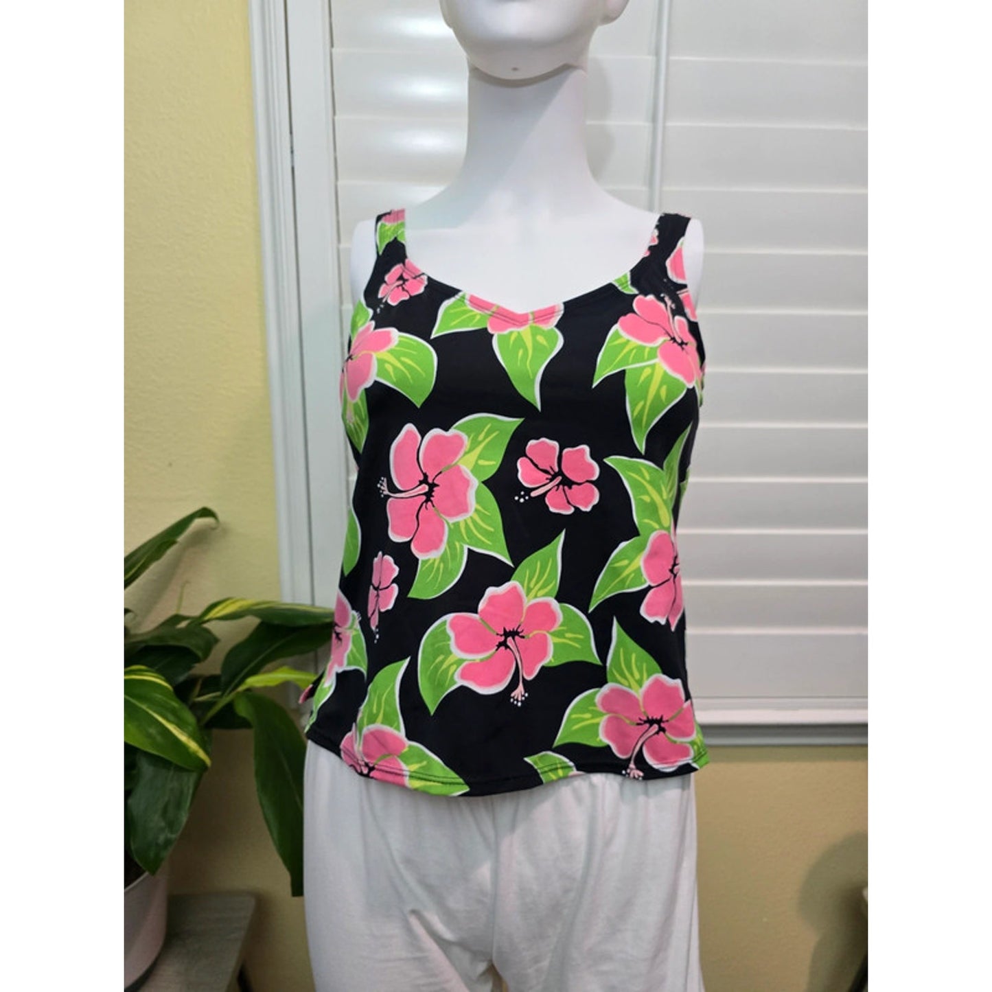 Jantzen Black Floral Tropical Sleeveless Tank Top Medium 8
