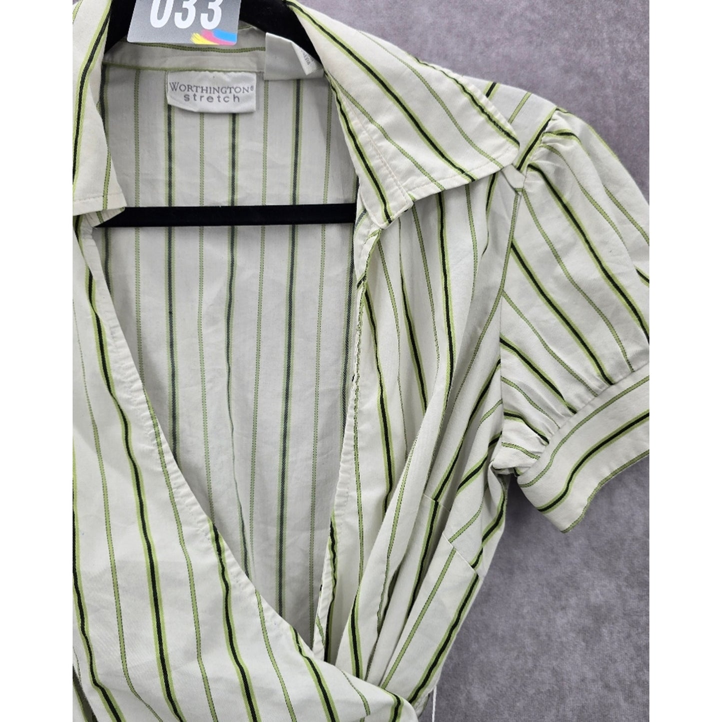 Worthington White Striped Short Sleeve Wrap Top Small