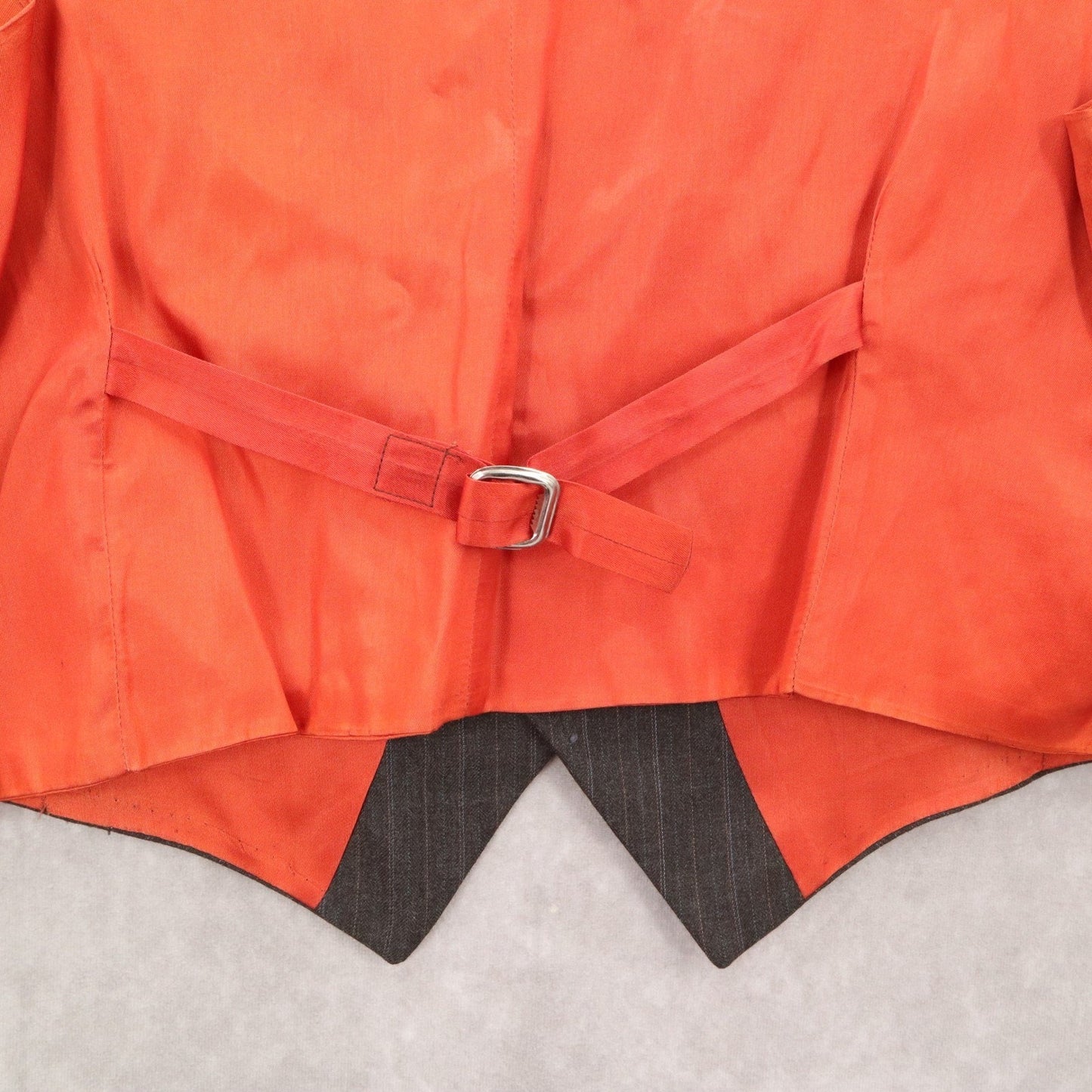 Gray Stripe Point 5 Button Orange Welt Pocket Waistcoat Tuxedo Suit Vest L 46R