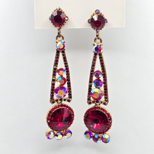 Red Rhinestone Long Drop Dangle Stud Earrings Fashion Jewelry E65