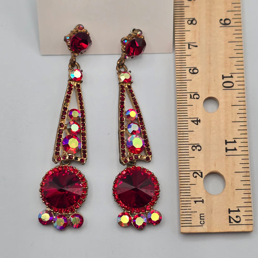 Red Rhinestone Long Drop Dangle Stud Earrings Fashion Jewelry E65