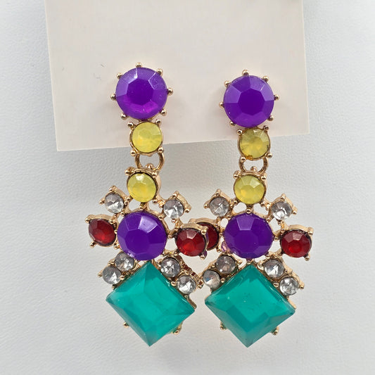 Purple Green Yellow Rhinestone Color Stud Dangle Earrings Fashion Jewelry E67