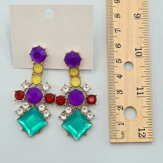 Purple Green Yellow Rhinestone Color Stud Dangle Earrings Fashion Jewelry E67