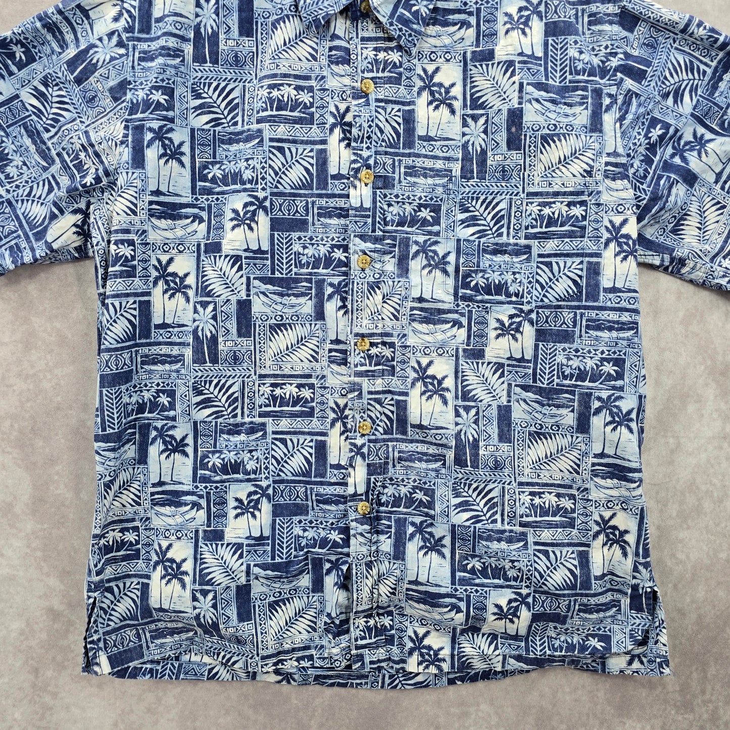 Cooke Street Blue Beach Palm Tropical Surf Island Vintage Hawaiian Shirt Large