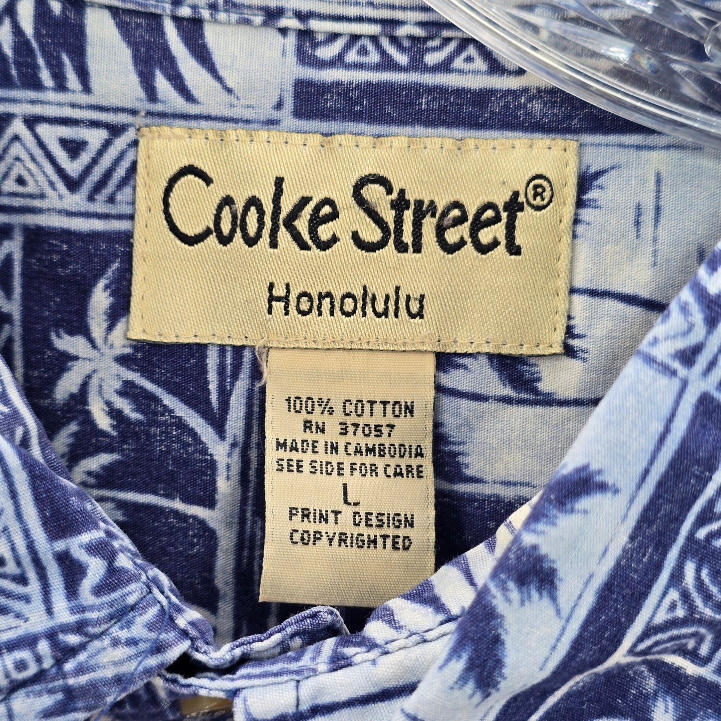Cooke Street Blue Beach Palm Tropical Surf Island Vintage Hawaiian Shirt Large