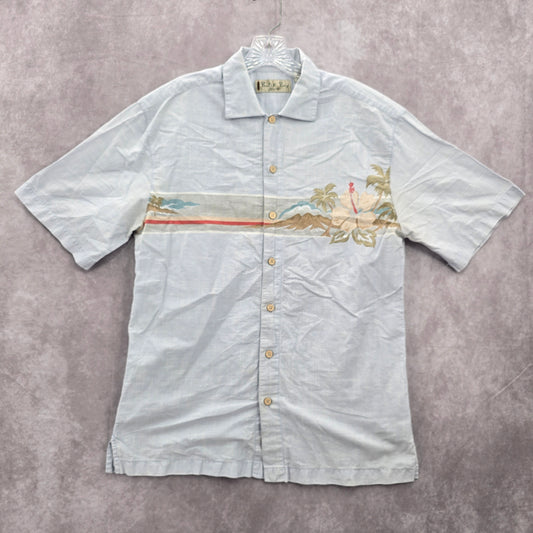 Batik Bay Surf Blue Beach Palm Tropical Island Vintage Hawaiian Shirt Medium