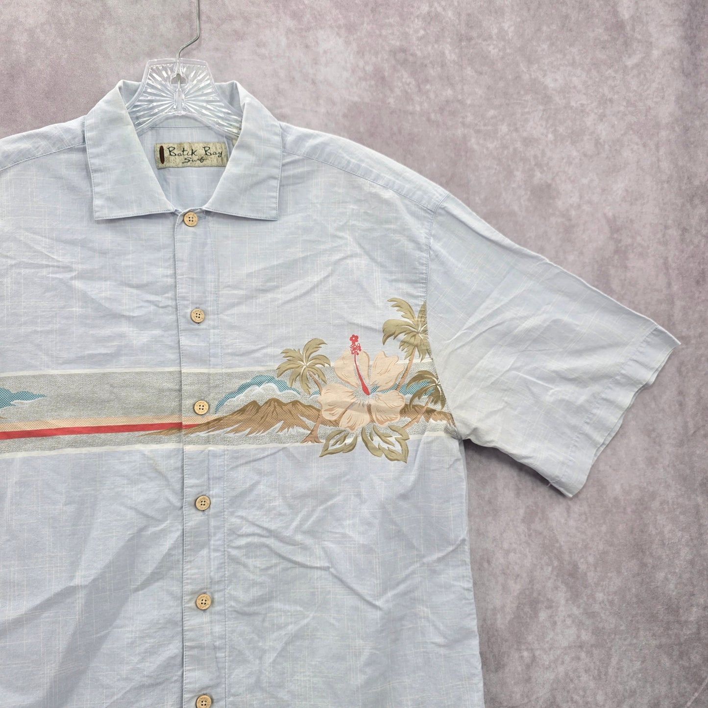 Batik Bay Surf Blue Beach Palm Tropical Island Vintage Hawaiian Shirt Medium