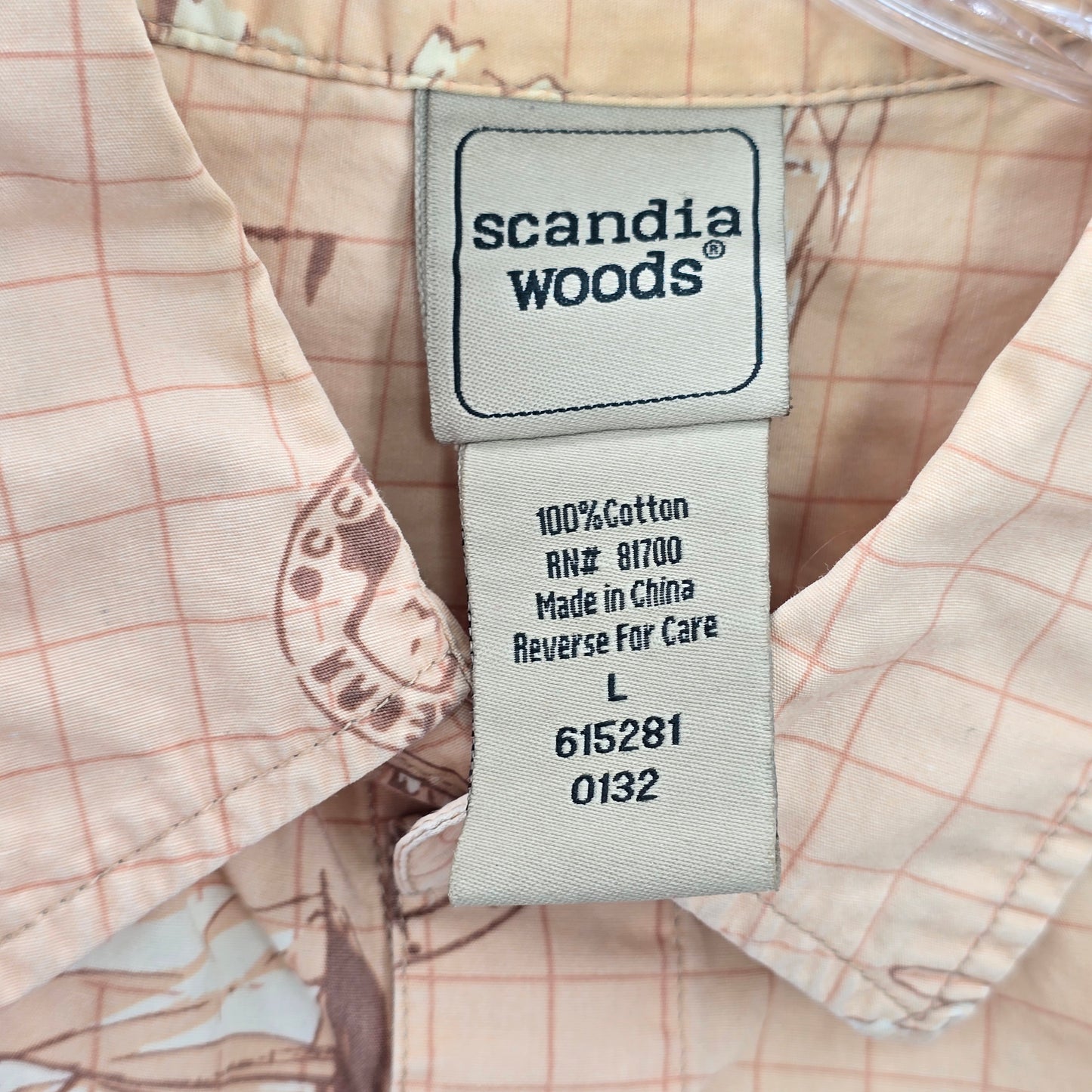 Scandia Woods Orange Compass Travel Tropical Island Vintage Hawaiian Shirt Large