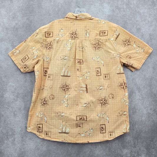 Scandia Woods Orange Compass Travel Tropical Island Vintage Hawaiian Shirt Large