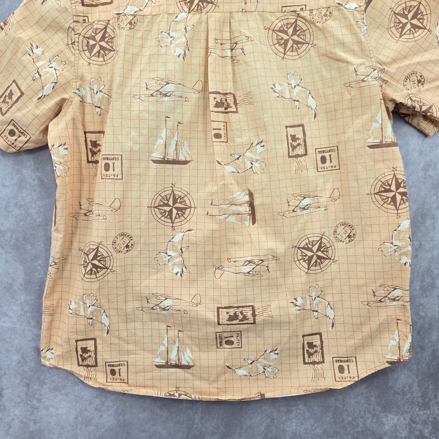 Scandia Woods Orange Compass Travel Tropical Island Vintage Hawaiian Shirt Large