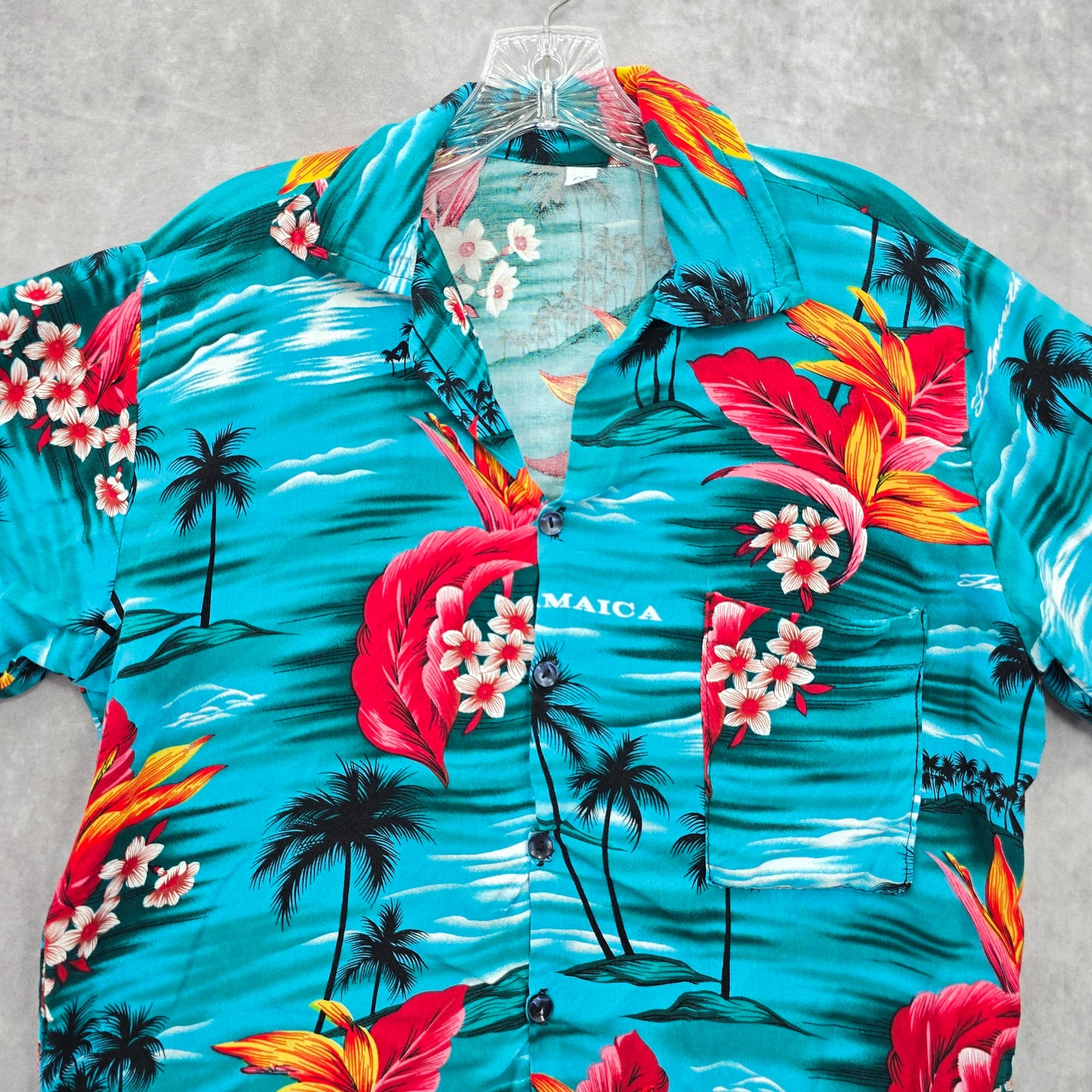 Blue Floral Jamaica Beach Palm Tropical Surf Island Vintage Hawaiian Shirt M