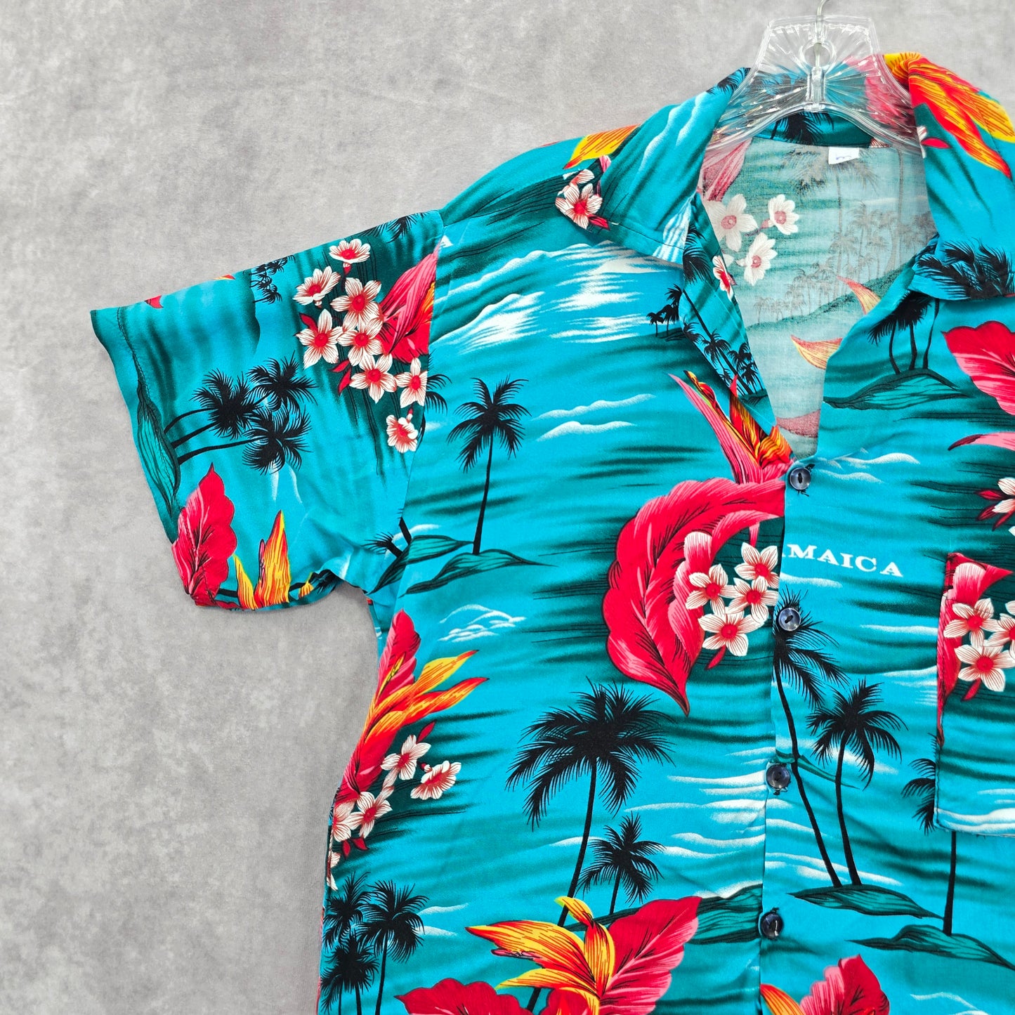 Blue Floral Jamaica Beach Palm Tropical Surf Island Vintage Hawaiian Shirt M