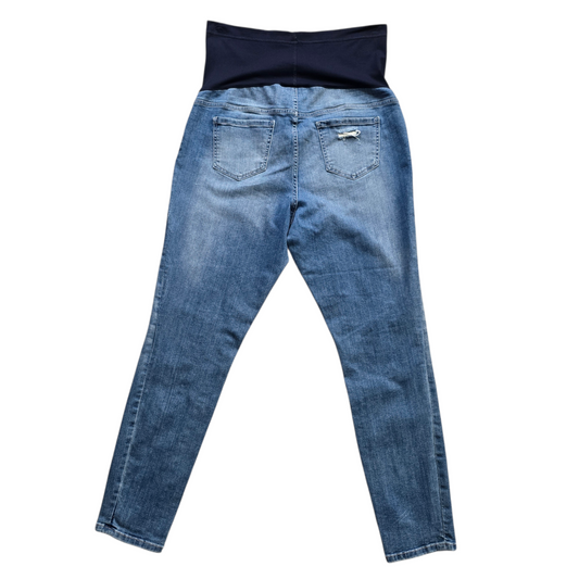 Liz Lange Maternity Blue Distressed Cotton Stretch Jeggings Jeans Pants Large