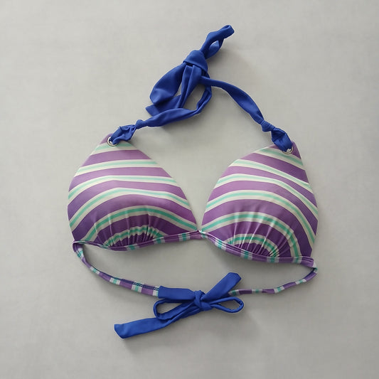 Purple Y2K Swim Resort Beach Stripe Grunge Goth Tropical Bikini Top Large Large
