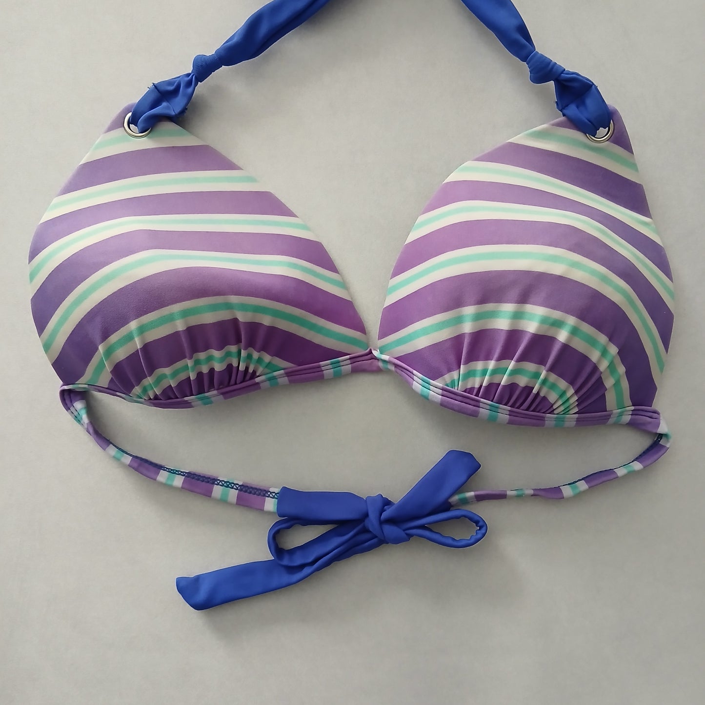Purple Y2K Swim Resort Beach Stripe Grunge Goth Tropical Bikini Top Large Large