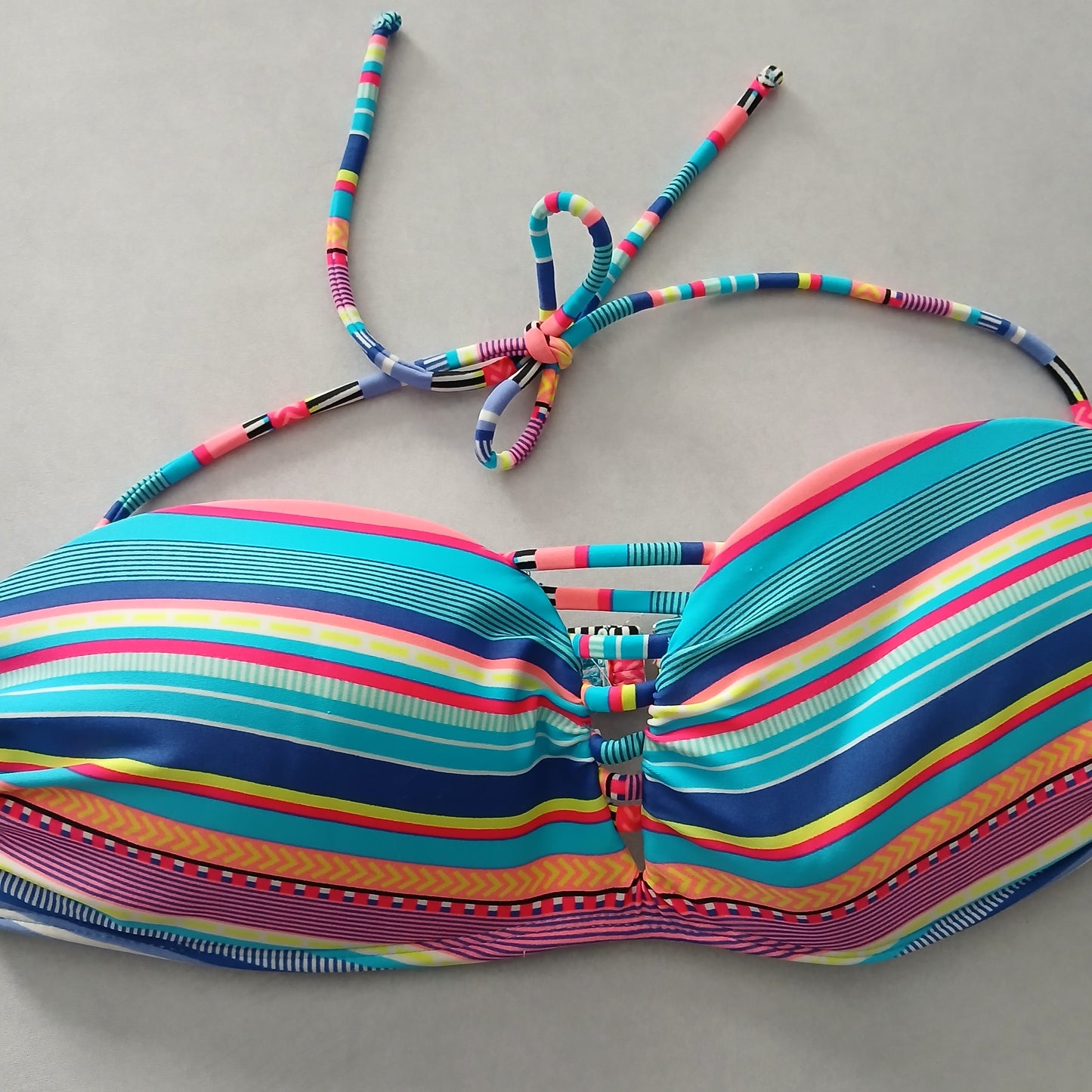 Colorful Y2K Swim Resort Beach Vacation Stripe Grunge Tropical Goth Bikini Top Large