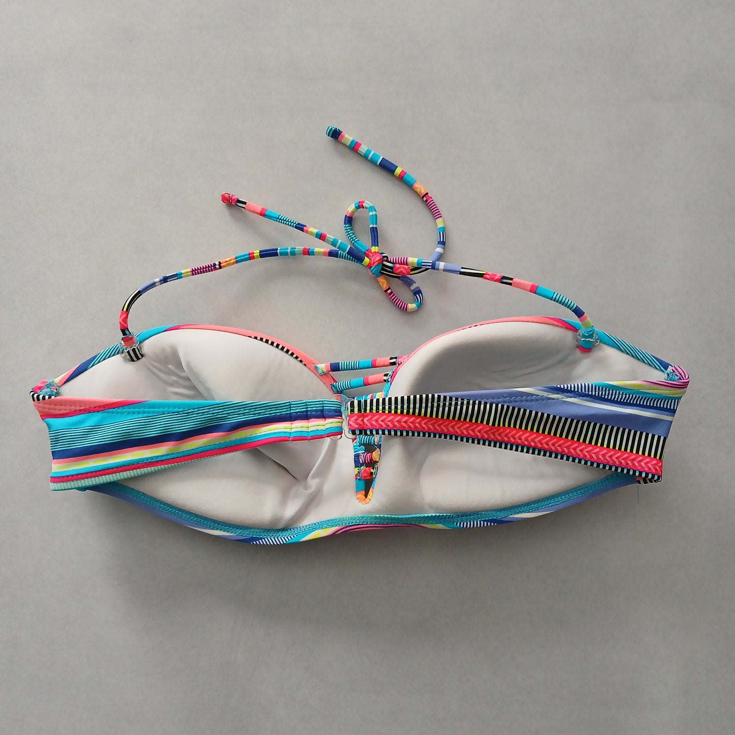 Colorful Y2K Swim Resort Beach Vacation Stripe Grunge Tropical Goth Bikini Top Large