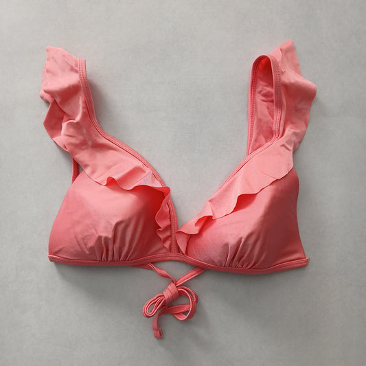 Pink Y2K Swim Resort Beach Vacation Ruffle Grunge Tropical Goth Bikini Top Large